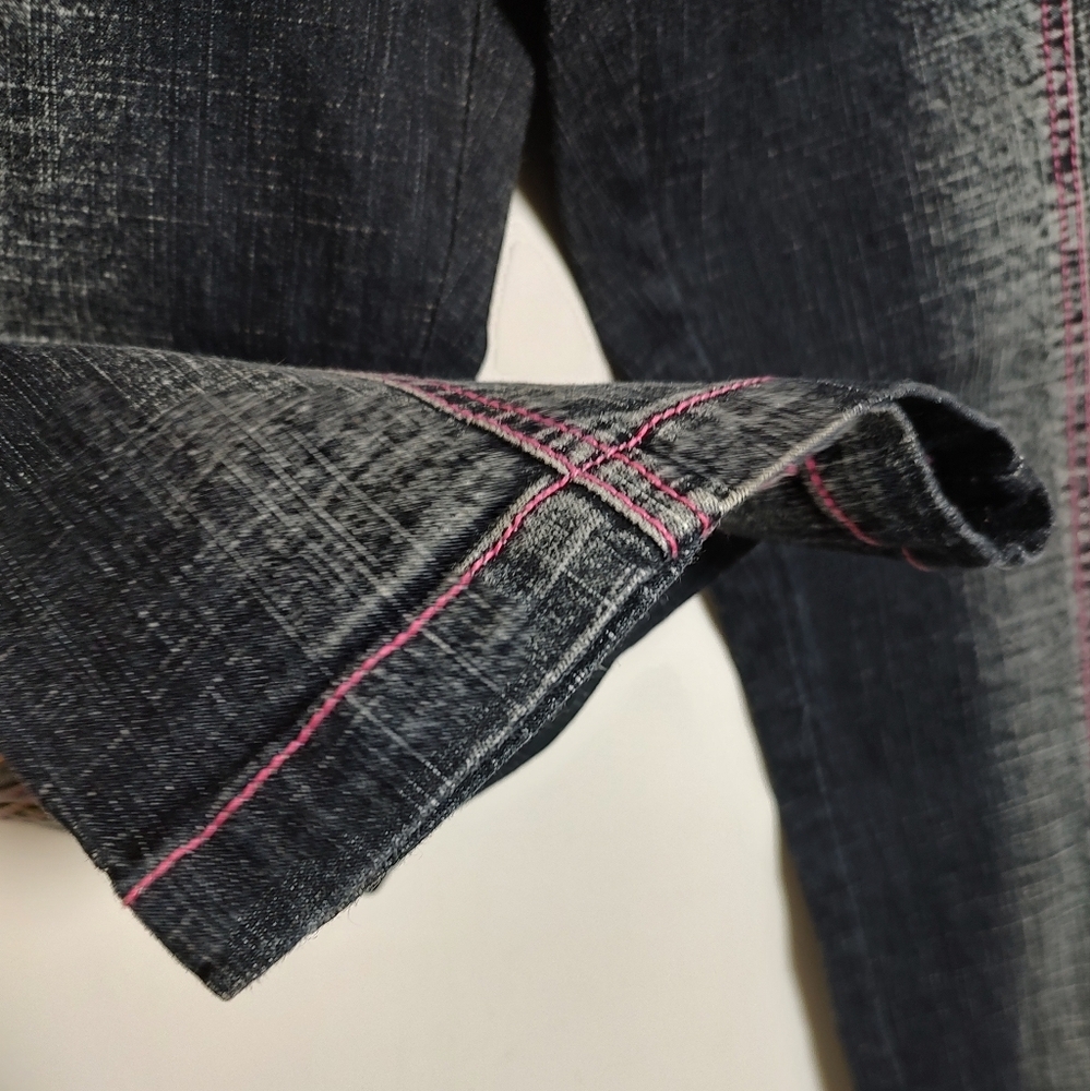 Goddess Trend Stylish Black Stone Washed Cropped Jeans With Pink Stitching - Picture 3 of 6